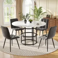 Sonstiges Essgroep: Ronde eettafel met 4 fluwele stoelen, 100x100x76 cm, grijs/zwart