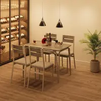 Sonstiges Eettafel met 4 gestoffeerde stoelen, grijze en witte eethoek, metalen frame, MDF, 110x70x76 cm