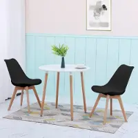 Sonstiges Eettafel met 2 stoelen. Ronde witte tafel, beuken hout, zwart, 80x80x74 cm