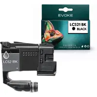 Evoke Compatibele cartridges voor de Brother-printer LC521 LC-521BK, zwart, 14 ml, compatibel met DCP-J1260W, DCP-J1310DW en DCP-J1360DW