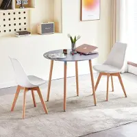 Sonstiges Eetset voor 2 personen, bestaande uit een ronde eettafel van 80 cm diameter, grijs, en 2 stoelen, wit, beuken