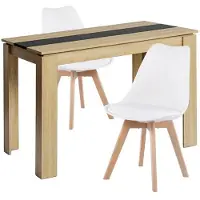 Sonstiges Eetset: Eettafel met 2 stoelen, rechthoekig, eikenhout/zwart, 110 cm. Witte set van 2 stoelen
