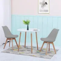 Sonstiges Eettafelset: Ronde tafel, wit, met 2 stoelen, beuken hout, grijs, afmetingen 80x80x74 cm