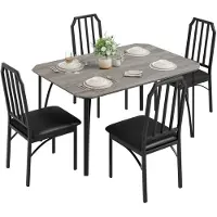 Sonstiges Eetset, 5-delig: Eettafel met 4 gestoffeerde stoelen, metaal en MDF, grijs