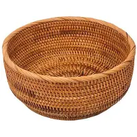 Spactz Natuurlijke rotan ronde fruitmand rieten tafelblad brood serveerschaal gevlochten voedsel opslag kommen (groot, 1 stuks)