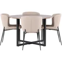 Ebuy24 Durango eethoek eettafel walnootdecor 4 stoelen bouclé bruin.