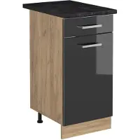 Vicco Keukenonderkast R-Line, Antraciet Hoogglans/Goudkleurig Eiken, 40 cm antraciet werkblad