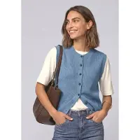 Street One Dames Gebreid vest met ronde hals en knoopsluiting - Blauw - 40