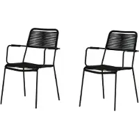 Nest of Nora Set van 2 - Dining tuinstoelen met armleuning aluminium rope - Stapelbaar - Zwart