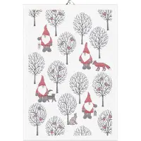 Ekelund Linneväveri Tomteliv keukenhanddoek 35x50 cm Grijs-rood