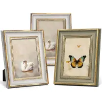 Markenlos Fotolijsten 7 x 5 en 127 x 178 cm, witgoudkleurig - Set van 3, geschikt voor wandmontage en tafeldecoratie, met vintage, antieke groene randen