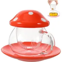 OEM Thee kan met deksel - Papieren bekers - Glazen theefilter met voet - Thee filter - 290 ml (Oranje)