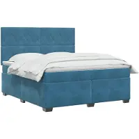 vidaXL Boxspringbed met matras en hoofdbord, blauw, 140 x 190 cm, fluweel
