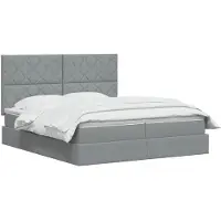 vidaXL LED-bed met opbergruimte en matras, lichtgrijs, 200 x 200 cm, gestoffeerd