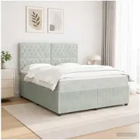 vidaXL LED boxspringbed met matras, lichtgrijs, 140 x 190 cm, fluweel