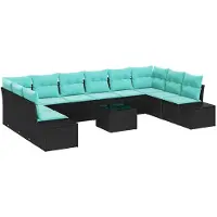 vidaXL Tuinbank Set 10 st 9-Aantal zitplaatsen Zwart en Turkoois