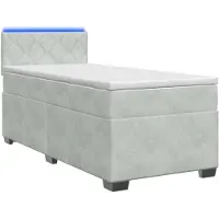 vidaXL Boxspringbed met matras en LED-verlichting, lichtgrijs, 90 x 200 cm, fluweel