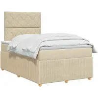 vidaXL LED boxspringbed met matras, crème kleur, 120 x 190 cm, met stoffen bekleding