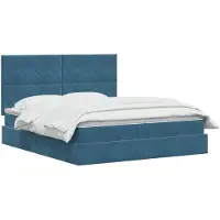 vidaXL LED-bed met opbergruimte en matras, donkerblauw, 200 x 200 cm, fluweel