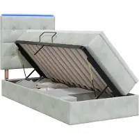vidaXL LED-bed met opbergruimte en matras, lichtgrijs, 100 x 200 cm, fluweel