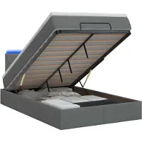 vidaXL Ottomanbed met matras en LED-verlichting, donkergrijs, 120 x 190 cm, stof