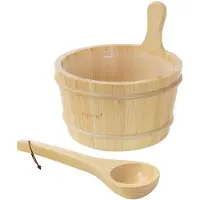 LuxeBath | Sauna-accessoireset (2-delig) van massief grenenhout, houten emmer met kunststof inzetstuk & schepje, saunaset – ideaal als cadeau
