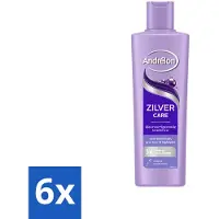 Andrélon 6 x – Shampoo – Zilver Care – 250 ml - Zilver Care Shampoo - Koele Haarkleur - Kleurcorrectie - Gele Tonen - Koperkleurige Tonen