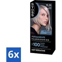 Syoss 6 x - Permanent Coloration 10-55 - Haarverf - Permanente Haarkleuring - Ultra Platina Blond - Grijsdekking - Permanente Haarkleur - Platinum Blond - Grijsdekking - Keratine - Haarkleur