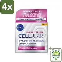Nivea - CELLular Expert Filler Dagcrème - Anti-Veroudering Gezichtscrème - SPF 15 - Met Hyaluronzuur, Creatine & Foliumzuur - 50 ml - Voordeelverpakking - 4 stuks - Anti-age crème - Dagcrème