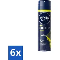 Nivea 6 x MEN - Deodorant Spray - Deep Sport - 150 ml - 72 Uur Bescherming - Anti-transpirant - Zweetvermindering - Lichaamsgeur Absorberen - Citrusgeur