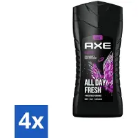 Axe 4 x - 3-in-1 Douchegel - Excite - Lichaam, Gezicht & Haar - Verleidelijke Geur - 250 ml - 3-in-1 Douchegel - Mannelijke Geur - Kokosnoot Geur - Zwarte Peper Geur - Langdurige Frisheid