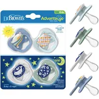 Dr. Brown's Advantage Glow-in-the-Dark Fopspenen 0-6 Maanden – 4 Stuks – 100% Siliconen Speen – BPA-vrij – Blue Sunrise-Blue Ocean