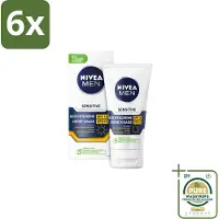 Nivea MEN - Sensitive - Gezichtscrème met SPF 15 - 75 ml - Voordeelverpakking - 6 stuks - SPF 15 - Zonbescherming