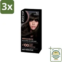 Syoss 3 x - Permanent Coloration 3-1 - Haarverf - Permanente Haarkleuring - Donkerbruin - Grijsdekking - Grootverpakking - Haarkleur - Permanent Coloration - Grijsdekking - Keratine-formule - Haarverf