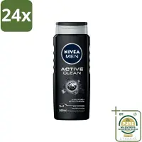 Nivea MEN - Douchegel - Active Clean - 500 ml - Voordeelverpakking - 24 stuks - Reinigende douchegel - Lichaam reinigen