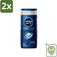 Nivea MEN - Douchegel - Cool Kick - 250 ml - Voordeelverpakking - 2 stuks - Frisheid - Verkoeling