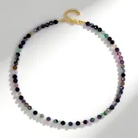 Cavill - Vergulde 925 Sterling Zilveren Halsketting - Braziliaanse Fluoriet 104,25 Ct - Gefacetteerde Ronde Edelstenen - Elegante Stijl