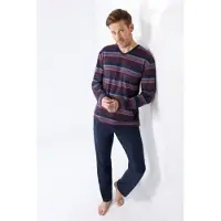 Hajo Sportieve klima-light heren pyjama marine/rood | Maat 52