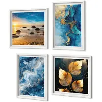 Coloray 4-Delige Schilderij Set - Blauwe Abstracte Patronen - 40 x 40 En 40 x 60 - Moderne Wanddecoratie - Woonkamer - Interieur Decoratie