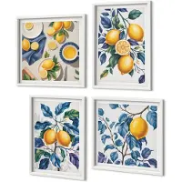 Coloray 4-Delige Schilderij Set - Citroenen Aan Takken Met Blauwe Bladeren - 40 x 40 En 40 x 60 - Stijlvolle Muurdecoratie - Kantoor
