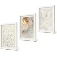 Coloray 3-Delige Schilderij Set - Lineaire bladpatronen Abstract marmer - 20x30 - Muurdecoratie - Interieur Decoratie - Woonkamer Decoratie
