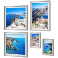 Coloray 5-Delige Schilderij Set - Landschapsarchitectuur En Uitzichten Op De Stad Oia Op Santorini, Griekenland - 20 x 30 cm - Decoratieve Schilderijen - Woonkamer - Interieur - Interieur Decoratie