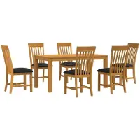 vidaXL Eetset, 7 stuks, zwart, massief eikenhout