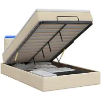 vidaXL Ottomanbed met matras en LED-verlichting, crème kleur, 120 x 200 cm, met stoffen bekleding
