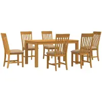 vidaXL Eetset, 7 stuks, beige, massief eikenhout
