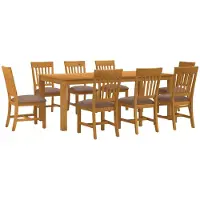 vidaXL Eetset, 9 stuks, grijs, massief eikenhout