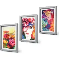 Coloray 4-Delige Schilderij Set - Bloemen in intense kleuren Portret van een vrouw Abstract - 20 x 30 cm - Stijlvolle Muurdecoratie - Slaapkamer - Interieur Decoratie