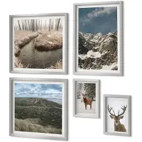 Coloray 4-Delige Schilderij Set - Wilde natuur en majestueuze berglandschappen - 50 x 50 cm, 20 x 30 cm en 40 x 60 cm - Moderne Wanddecoratie - Woonkamer - Decoratieve Schilderijen