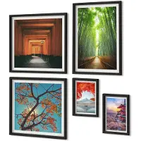 Coloray 4-Delige Schilderij Set - Japanse landschappen met bamboe en lentebloemen - 50 x 50 cm, 20 x 30 cm en 40 x 60 cm - Decoratieve Muurdecoratie - Slaapkamer - Stijlvolle Muurdecoratie