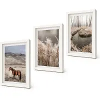 Coloray 3-Delige Schilderij Set - Paarden in een landschap met grassen en een winterbeek. - 20x30 - Wanddecoratie - Muurdecoratie - Woonkamer - Stijlvolle Muurdecoratie